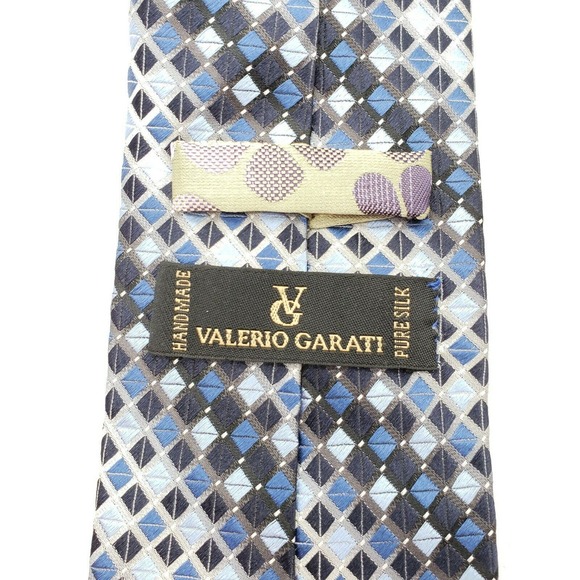 Valerio Garati 60" Neck Tie Pure 100" Seta Silk Blue Vivid Geometric Embroidered - Picture 3 of 7